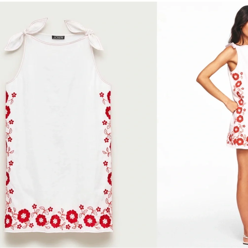J. Crew White Mini Dress with Red Floral Embroidery